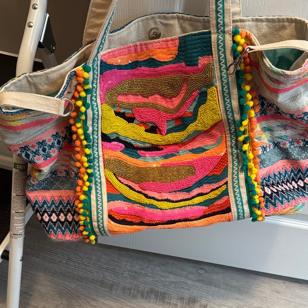 Colorful Embroidered Tote Bag